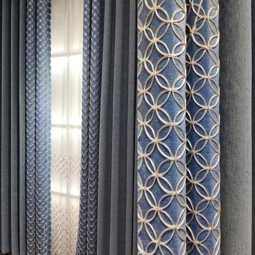 2021 New Modern Minimalist Living Room Gold Silk Chenille Stitching Embroidered Curtain Bedroom Curtain Product Customization