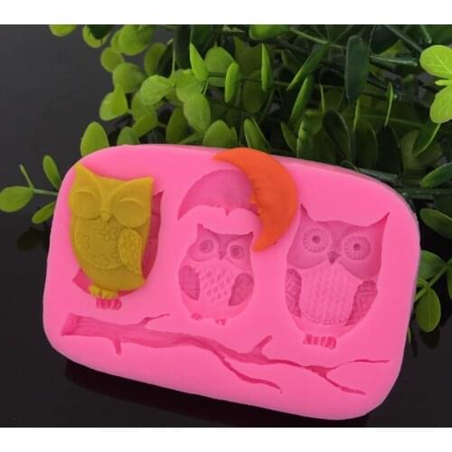 Silicone Cake Molds Three Owls 3D Liquid Concrete Designer DIY 3D Wall Panel Plaster Mold