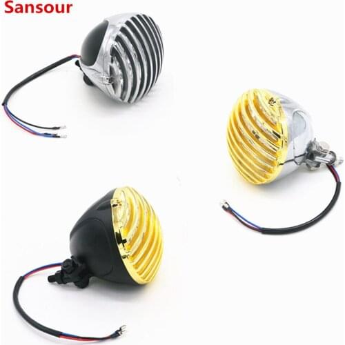 Sansour Aluminum Alloy Motorcycle Old School Scalloped Vintage Finned Grill Headlight For Harley Chopper Bobber Cafe Racer