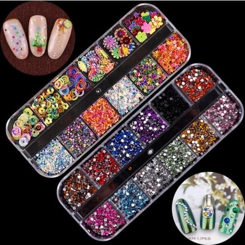 Nail Rhinestones Acrylic Nail Stone Beads Mixed Shape Nail Sticker Set Tips Nail Art Rhinestone for 3D Decoration Nail Rivet