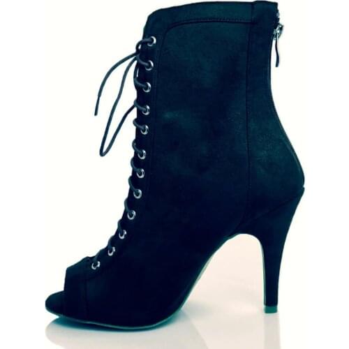 Evkoodance Women Party Dance Boots Girl Black Red Flock Salsa Dance Shoes 10cm Women Latin Salsa Dance Boots Party Dancing Shoes