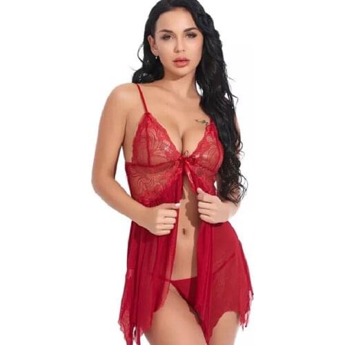 Lingerie For Women Lace Babydoll Sleepwear Boudoir Outfits Plus Size Front Closure Nightwear M-2XL