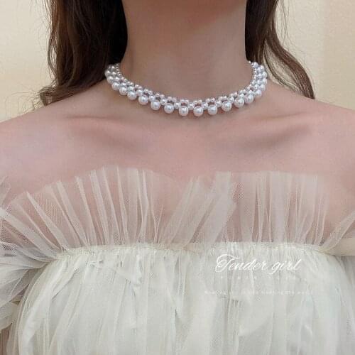 2021 Large and Small Pearl White Necklace French Fashion Temperament Clavicle Chain Fresh and Sweet Ins Girl Heart Necklace