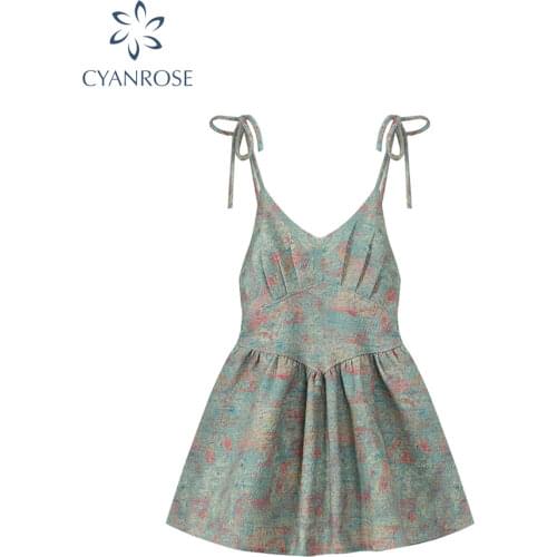 2021 Summer Spaghetti Strap Dress Casual Vintage Oil Painting Elegant Floral Pettiskirt Beach Holiday Suspender Dresses Ladies