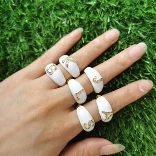 5Pcs Good Quality White Enamel CZ Paved Initials 26 Alphabet Ring For Women Fashion Jewelry Engagement CZ Letter Finger Ring
