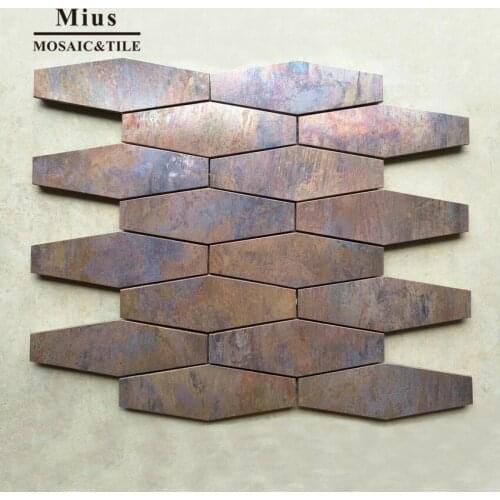 Diamond shaped Copper metal kitchen mosaic tile design wallpaper
