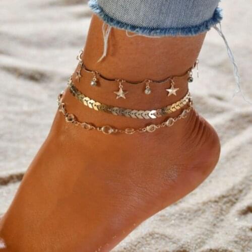 Ankle Bracelets Women Accessories ​3pcs/set Gold Color Simple Chain Anklets For Women Beach Foot Jewelry Leg Chain 2021