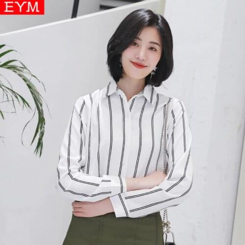 Brand Fine Women Chiffon Shirt and Tops 2021 New Woman Casual White Black Striped Long Sleeve Blouse Lady Office Shirts Clothes