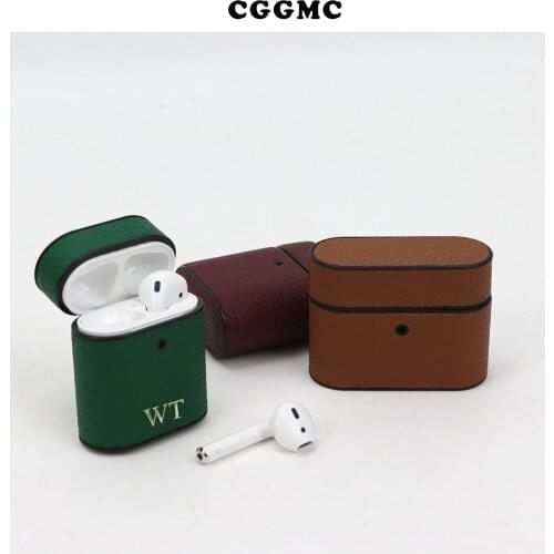 Monogram letters genuine leather case for Apple AirPods 1 2 Pro 3 grain leather luxury protective drop shipping service