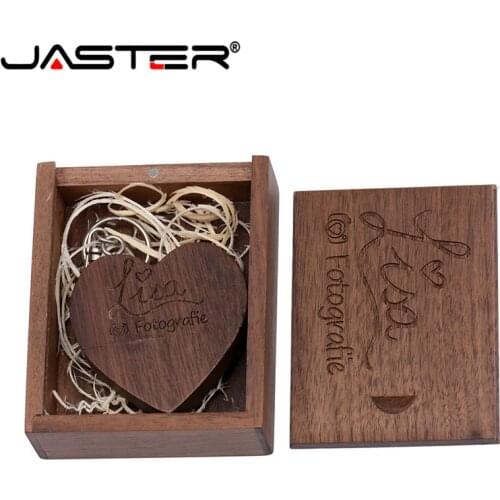 JASTER USB 2.0 wooden heart Flash Drive Pendrive 64GB 32GB 16GB 4GB U Disk Memory Stick photography gifts 1PCS free custom logo