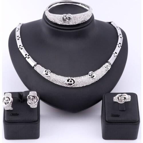 African Beads Jewelry Set Women Austrian Clear Crystal White Gold Gem Fashion African Dubai Necklace Fine Jewelry Sets