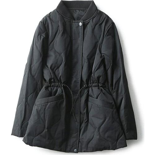 White duck down stand collar waist fashion warm jacket down jacket women winter mid-length ladies jacket