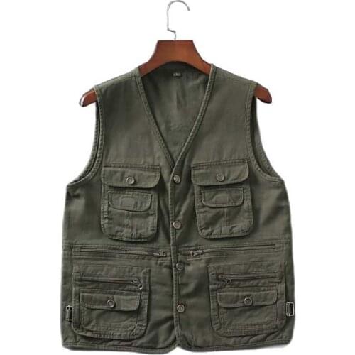 Spring Autumn Cotton Casual Vest Men Outdoor Waistcoat with Many Pocket Man Clothing