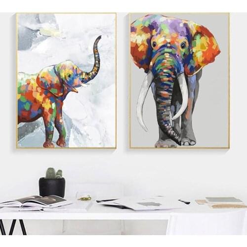 Wall Art Color Elephant Canvas Paintings Abstract Animal Posters and Prints Home Decorative Pictures For Living Room Decor