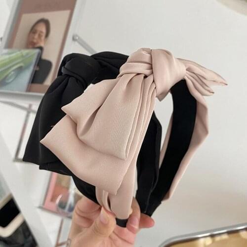 Satin Big Bow-knot Wide-brim Headband Fashion Hair Accessories Womens Solid Color Fabric Boutique Hairband Cute Hair Hoop New