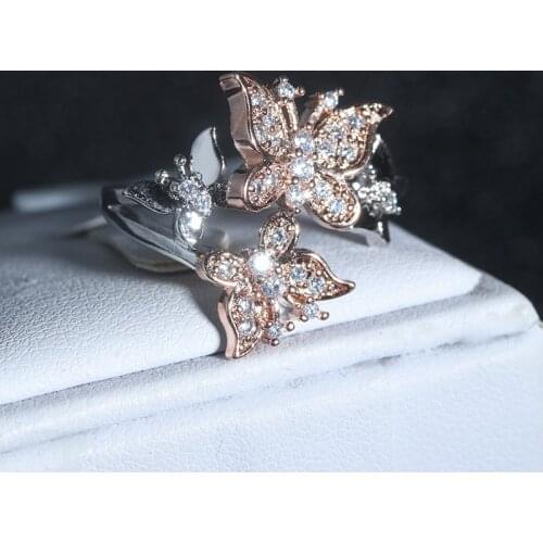 Wedding Rings for Women Fashion Two-tone Full Drill Double Butterfly Shape Zircon Ring Jewelry Party Engagement Ring Accessories