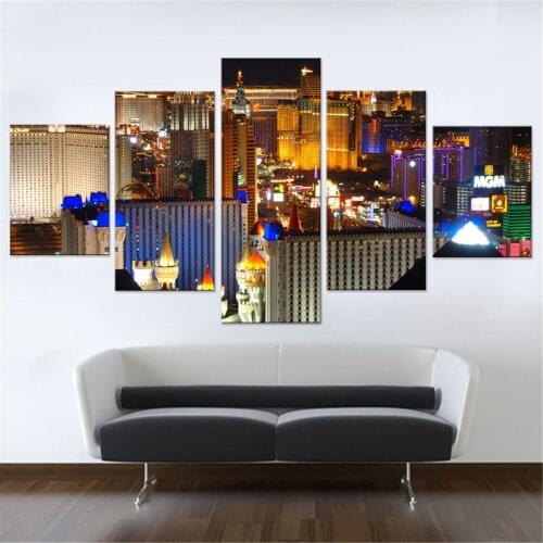Print Painting Modular Poster Canvas Wall Picture Frame Art 5 Panel Stratospheric Hotel Night View For Living Room Home Decor