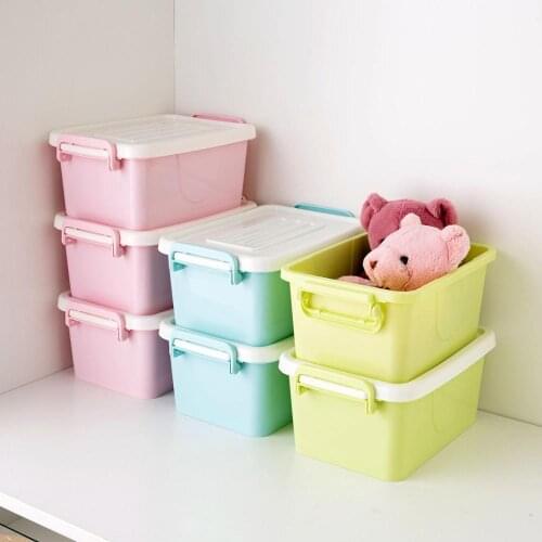 Candy Color Plastic Food Snacks Storage Box With Cover Wardrobe Clothes Organizer Box Household Sundries Finishing Case