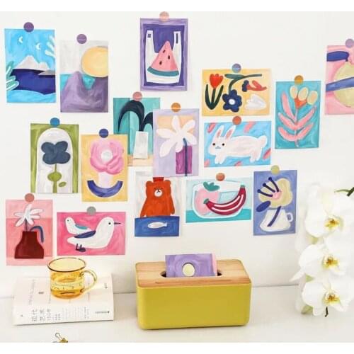15Pcs/Set Ins Popular Art Paintings Cartoons Card Postcard Cute Cartoon Mobile Phone Hand Account Decoration Props Small Poster