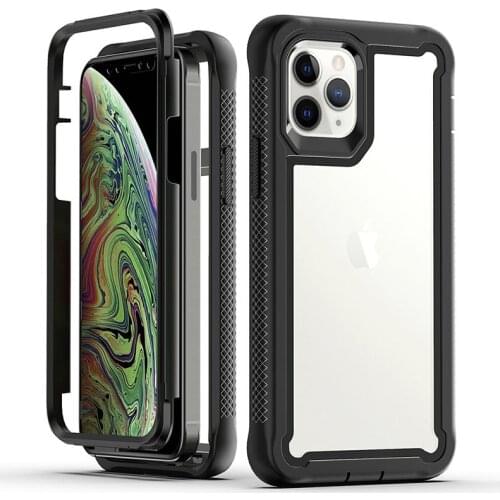 Shockproof Bumper Transparent Clear Phone Case For iPhone 12 Pro 11 Pro Max X XR XS Max 7 8 Plus 2 in 1 TPU+PC Back Phone Cover