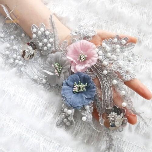 Factory direct clothing accessories hand beaded cord rope embroidery flower high quality dress hand embroidery cloth motif