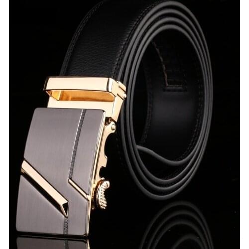 High Quality Automatic Buckle Genuine Leather Mens Belt Male Waist Belts for Men Luxury Designer Fashion Jeans Trouser 130cm