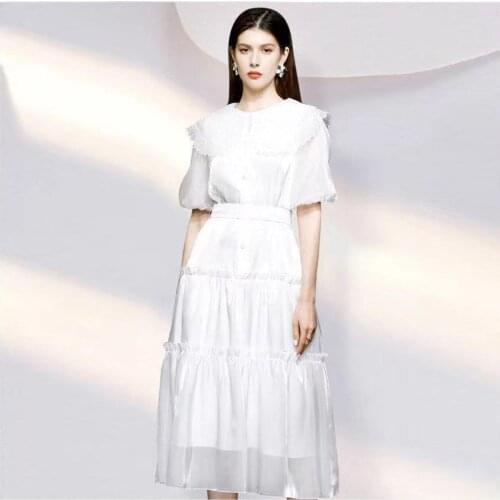 IVY HE French Age Reducing Fairy Dresses Woman Selected Bright Organza Long Dress Embroidered Collar Party Dresses Traf Robe ZA