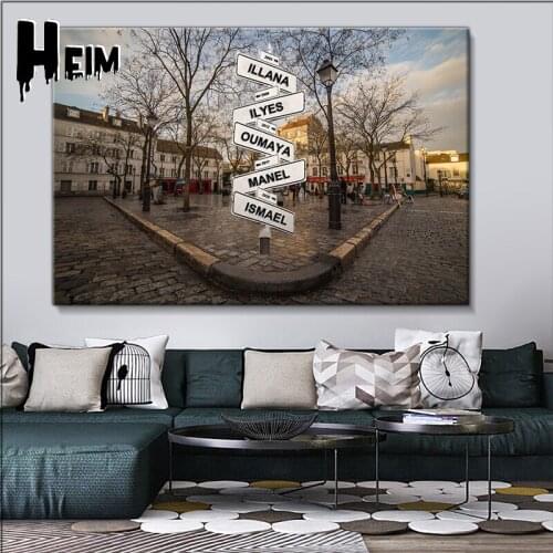 Family Gift Logo, Customized, 2-5 Persons / Date, Road Sign, Canvas Painting, Printed Commemorative Poster, Architecture 60X90