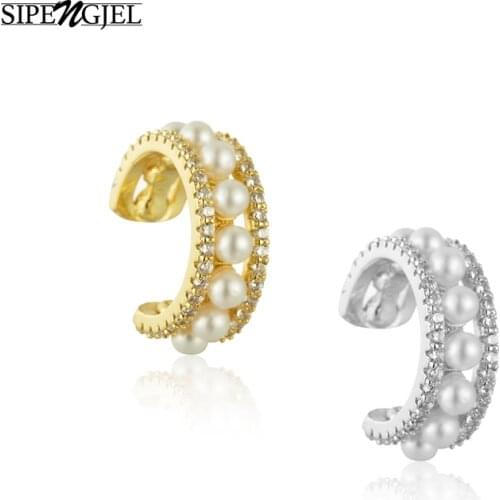 SIPENGJEL Fashion Ear Cuff Pearl Clip Earrings without piercing Fake Cartilage Earring For Women Ear Cuffs Jewelry 2021