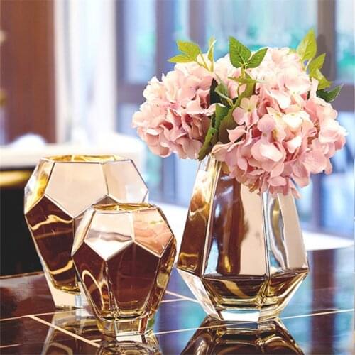Nordic golden glass vase small fresh wide mouth flower arrangement living room porch dining table TV cabinet home decorations