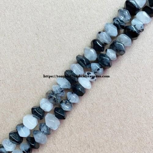 2lots more 10% off ! Semi-precious Stone Irregular Faceted Rondelle Black Rutilated Quartz 7" Loose Beads 6x11mm