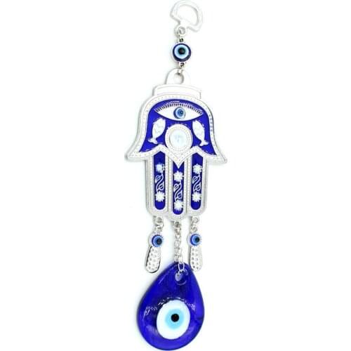 Turkish Alloy Palm Blue Eye Pendant Glass Glaze Wall Hanging Demon Eyes Silver Car Home Decorations