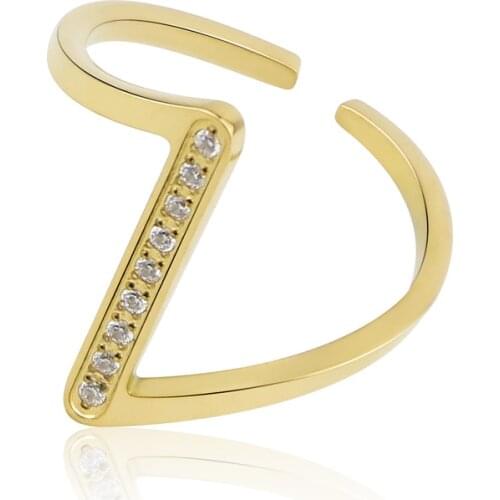Unique Design Curved Ring Inlaid With 9 Zircons Stainless Steel Fashion Jewelry Gold Color Ring For Women Gifts Anillos Mujer