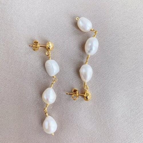 Freshwater Pearl 925 Sterling Silver Dangle Earrings 18K Gold Color Irregular Shape Women Luxury Brand Fine Jewelry
