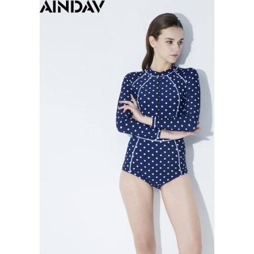 High Neck Front Zipper Swimwear Polka Dot Swimsuit Women One Piece Sport Bathing Suit Rash Guard Surf Swimming Suit for Women