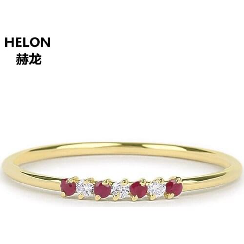 Genuine Ruby Diamond Wedding Band Solid 14k Yellow Gold Stackable Engagement Women Ring Ruby July Birthstone Rose White Gold