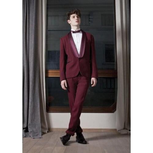 2017 Latest Coat Pant Designs Burgundy Jacket Men Suit Prom Tuxedo Slim Fit 2 Piece Custom Groom Fashion Blazer Terno Masculino
