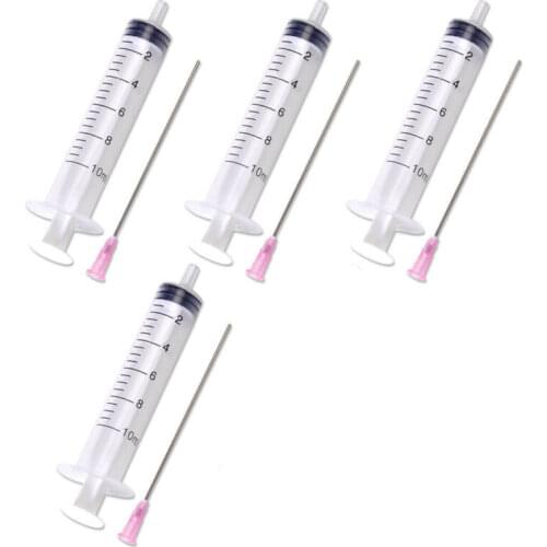 4Pcs Syringe 10ml with 4Pcs 100mm Pink Needle Fit For Refill Ink and Cartridges