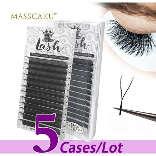5case/lot Hot selling YY shape lash 8-15mm private label natural false eyelashes wholesale premade volume fans YY lash extension