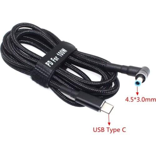 100W USB Type C Power Adapter Converter to 4.5*3.0mm Dc Plug Connector PD Emulator Trigger Charging Cable Cord for hp Laptop