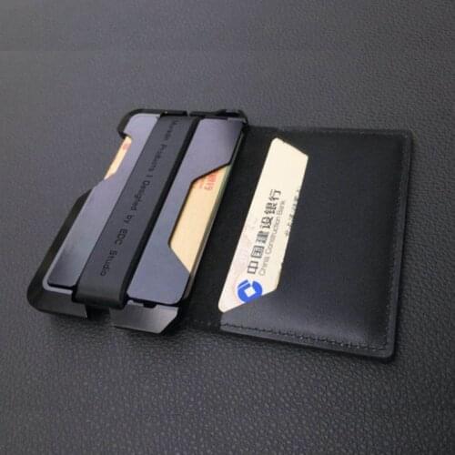 New Design Aluminum Metal RFID Blocking Credit Card Holder Genuine Leather Minimalist Card Wallet For Men Women
