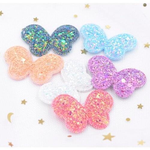 Wholesale 120Pcs Glitter Fabric Padded Patches Butterfly Appliques for Clothes Sewing Supplies DIY Headwear Bow Clips Decor F68