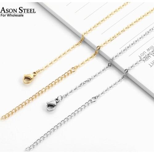 ASONSTEEL 1MM/2MM 316L Stainless Steel 10pcs/lot O Chain with Extender Gold/Silver Color Necklace Cuban Link for Jewelry Making