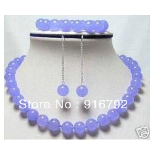 Free shipping >>>>>12mm Purple stone 1Necklace Bracelet Earring Set