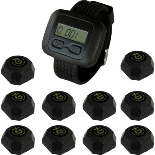 SINGCALL Wireless Waiter Servicing System,Servicing Custom,10pcs Black Buttons and One Watch APE6600 for Waiter