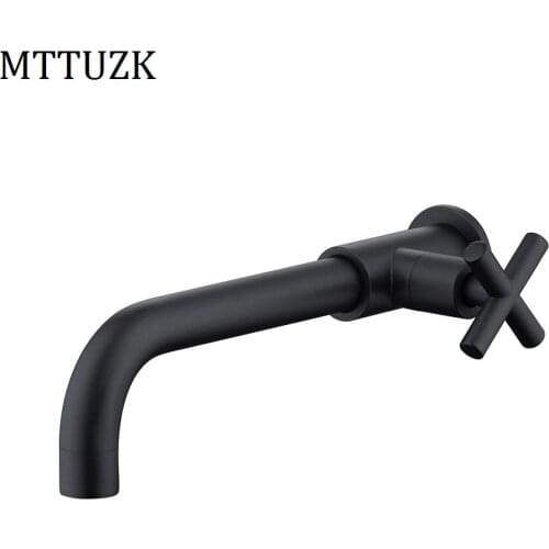 MTTUZK Splashproof bathroom wall-mounted long mop pool faucet Single cold chrome/black brass basin faucet kitchen faucet