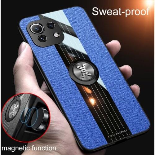 For Xiaomi Mi 11 Lite Case Matte Cloth Texture Hard Cover Ring Holder on Mi11 Pro 11i Phone Case For Xiaomi Mi 11 Lite