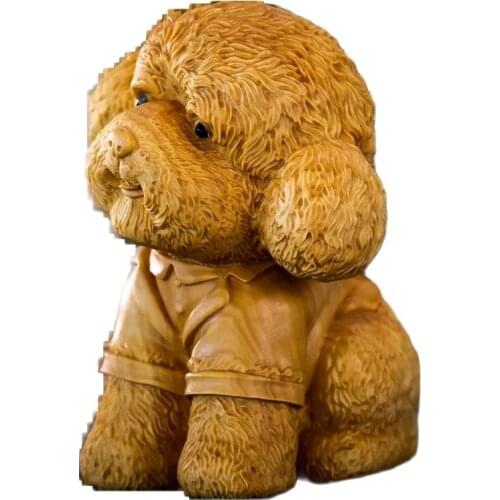 6cm Wood Statue Animal Boxwood Carving Cute Pet Teddy Sculpture Home Accessories Car Small Ornaments Home Decor