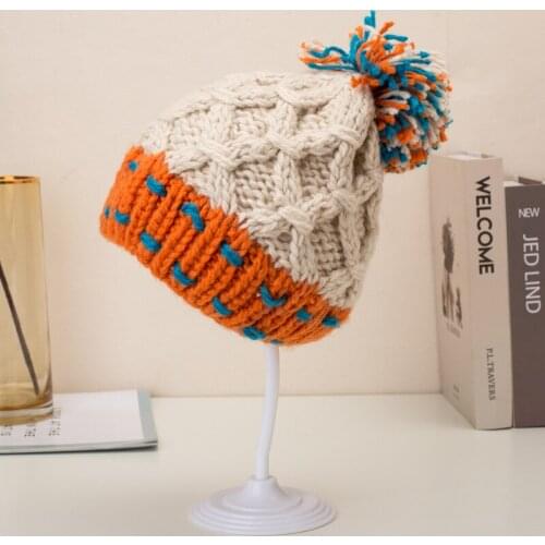 DUOJIAOYAN Wool Ball Knitted Hat Winter WarmLovely Girls Hat Hair Accessories Casual Student Wool Knitted Hats Caps