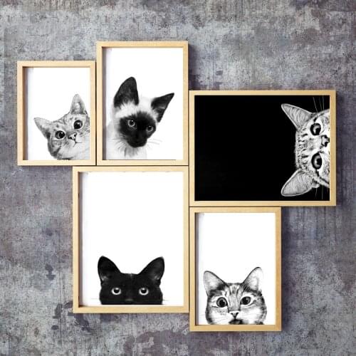 Black And White Cat Canvas Painting Wall Art Posters and Prints For Childrens Room Decoration Nordic Modern Cute Animal Picture